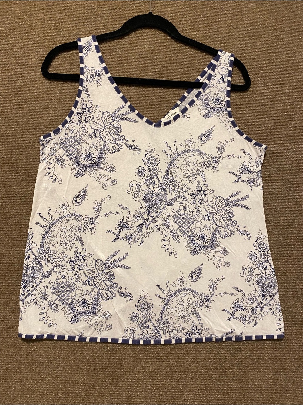 Soma White and Blue Paisley Camisole Tank